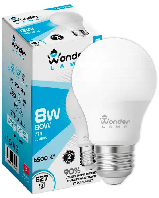 Ampoule LED E27 6W 6500K Blanc Froid 770 lumens, équivalent 80W, blanc froid 6500K B22 – Classe A+ – Économie d’énergie 90% Durée de vie 15 000 h, garantie 2 ans, 170–270V Ampoule LED E27 6W 6500K Blanc Froid 770 lumens, équivalent 80W, blanc froid 6500K B22 – Classe A+ – Économie d’énergie 90% Durée de vie 15 000 h, garantie 2 ans, 170–270V